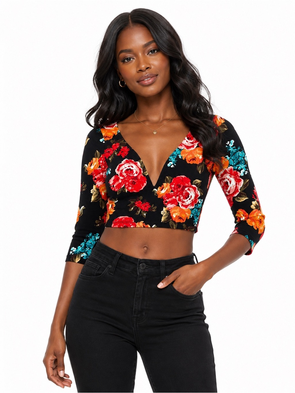 Top‎ Chic floral crop top, size M, NWT